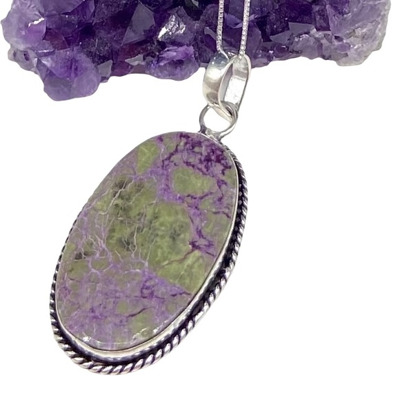 Jewelry - Purpurite Necklace Pendant Sterling Silver 925 Natural Stone Purple Jewelry Oval